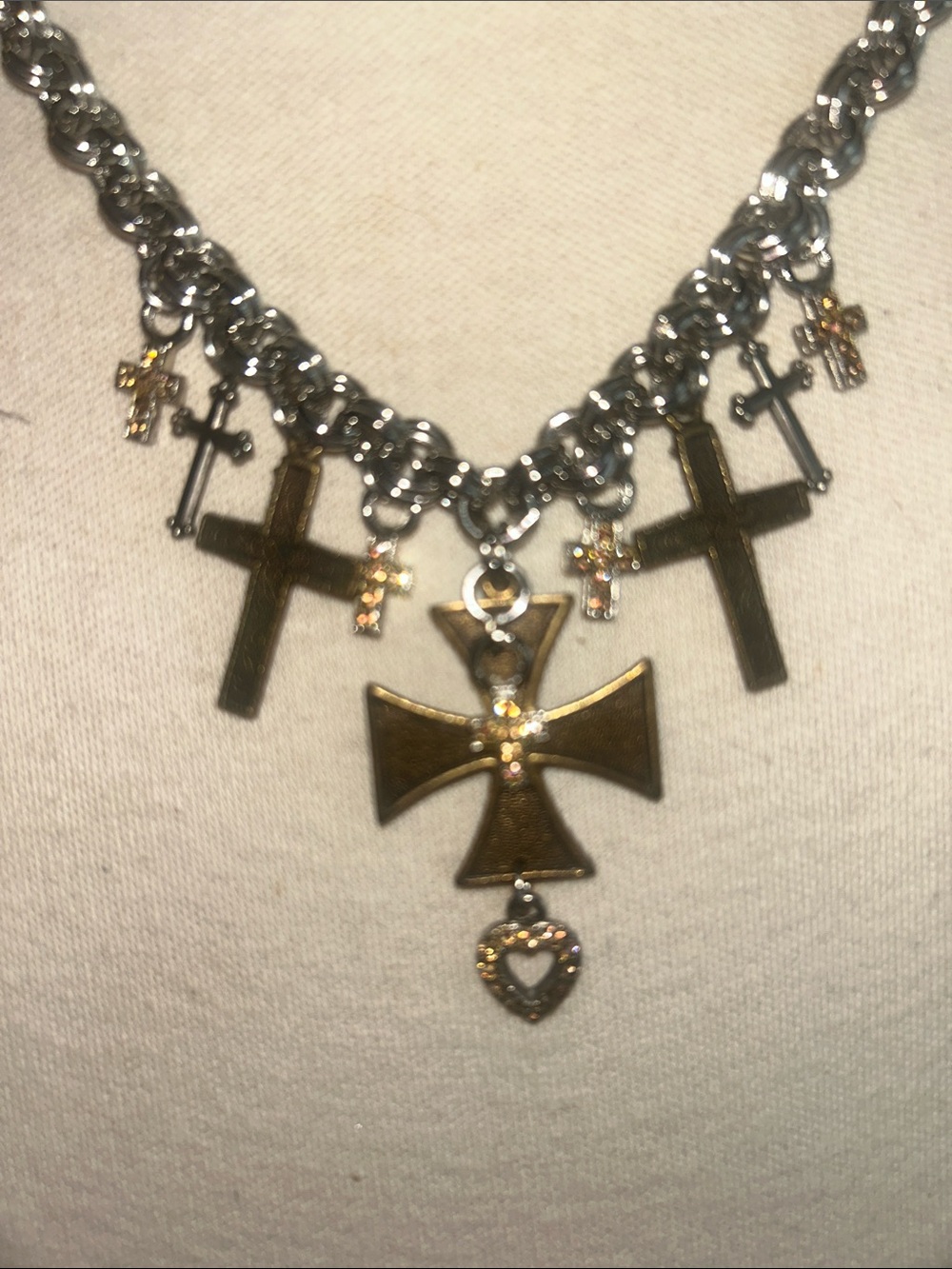 NWT⭐️Silver & Gold Tone Multi-Cross Charm Necklace by F.A.I.T.H. JEWELRY